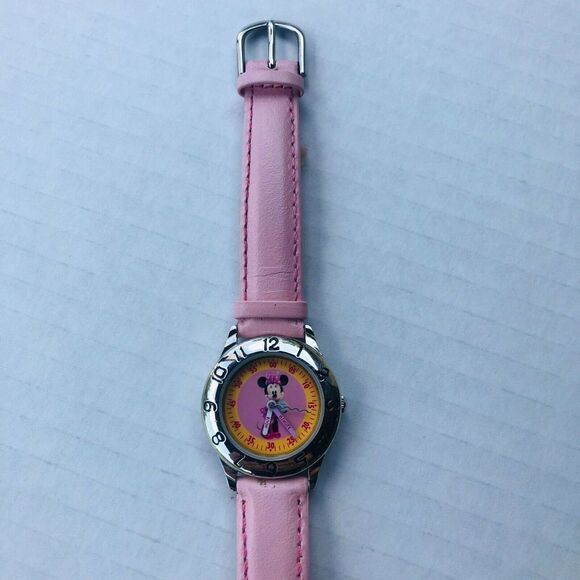 Disney Minnie Mouse Watch Pink Genuine Leather Analog Wrist Watch Japan Movt. - Picture 9 of 12